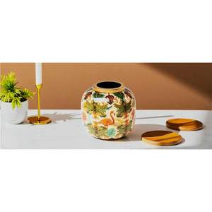 Vase en métal émaillé de luxe en forme de flamant rose, bord doré, pot de fleurs décoratif, centre de table artisanal, décoration de mariage et de maison - Product Image 1