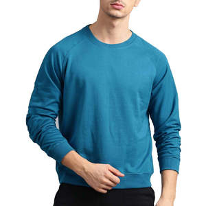 เสื้อสเวตเชิ้ตคอกลมสีเขียวอมฟ้าสำหรับผู้ชาย ทรงปกติ ผ้าฝ้ายถัก สวมใส่สบายๆ สำหรับฤดูใบไม้ร่วง แขนยาว สีพื้น - Product Image 1