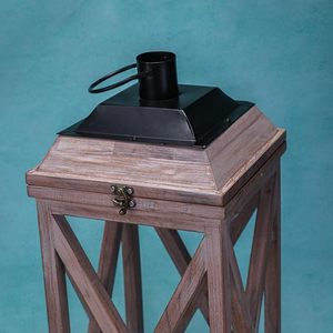Farol de Madera Cuadrado para Colgar, con Parte Superior de Metal, Acabado Envejecido Hecho a Mano, Estilo Antiguo, Personalizado, para Decoración del Hogar o Bodas - Product Image 1