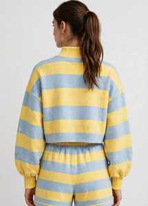 <b>Women's</b> Yellow <b>Blue</b> Striped Knitted Turtleneck Sweatshirt and <b>Shorts</b> 2 Piece Set - Product Image 6