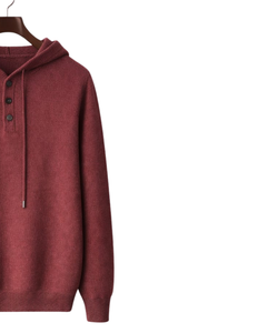 Sudadera con Capucha de Punto Rojo Ladrillo Personalizada para Hombre, con Tres Botones, Mezcla de Algodón Suave, Cálida, Informal, para Invierno, Estilo Urbano, Personalizada OEM - Product Image 2
