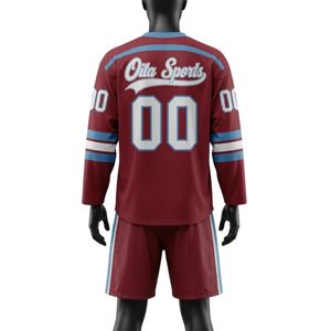 Men <b>Red</b> Sublimated Ice Hockey Jersey Shorts Set Polyester V Neck Printed Sports Uniform Match Training Team Wear Apparel - Product Image 2