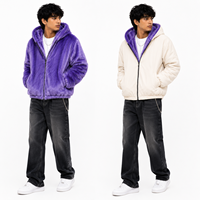 Veste à capuche réversible en fausse fourrure, double face, avec logo brodé personnalisé, style streetwear, pour hommes, mode Y2K, fournisseur en gros