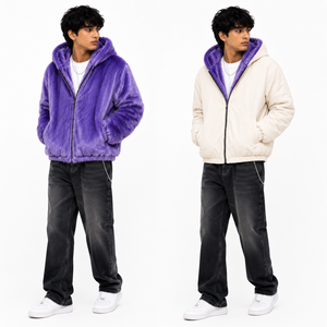 Wholesale Reversible Faux <b>Fur</b> <b>Hooded</b> <b>Jacket</b> Double-Sided Custom Embroidered Logo Streetwear Men's Hoodies Y2K Fashion Supplier - Product Image 4