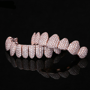 Grillz Dentales de Plata 925 en Oro Rosa con Cristales de Imitación de Corte Brillante, Estilo Hiphop de Lujo, Joyería Corporal Unisex para Uso Diario - Product Image 3