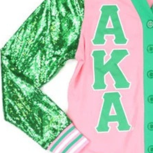 Custom Pink Green Varsity Cardigan <b>Jacket</b> Long Sleeve <b>Sequin</b> Design Button Front V Neck Ribbed Trim Fashion Teamwear Outerwear - Product Image 6