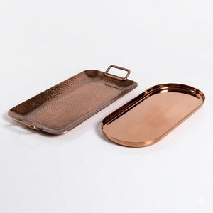 Manufacturer Pure Metal Brass & Copper Rectangular Hammered <b>Serving</b> Tray With Handles Finest Quality Vintage Style Home <b>Platter</b> - Product Image 4