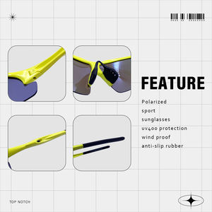 Lunettes de soleil de sport jaunes Guga OEM P1129 |   Cadre PC polarisé TAC pour lentilles coupe-vent |   En stock et logo personnalisé pour la vente en gros B2B - Product Image 5