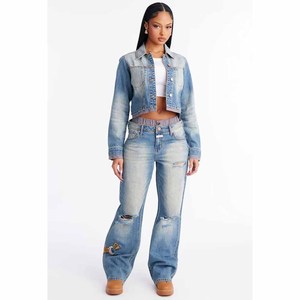 2026 Custom <b>Women's</b> <b>Vintage</b> Denim <b>Jacket</b> Washed Jean <b>Jacket</b> for <b>Women</b> Full Sleeve Turn-down Collar <b>Jacket</b> - Product Image 3