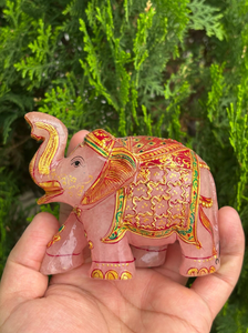 Hand Painted Pink Rose Quartz <b>Elephant</b> Statue Decorative Gemstone Animal Figurine Vastu Feng Shui Home <b>Decor</b> Gift - Product Image 5