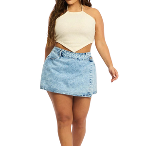 Jupe en jean grande taille pour femmes, tissu en gros, personnalisable, échantillon gratuit, meilleure qualité - Product Image 2