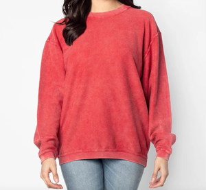 Sweat-shirt à col rond en velours côtelé surdimensionné, couleur unie, unisexe, vêtement décontracté, coupe régulière, manches longues, 100% coton - Product Image 4