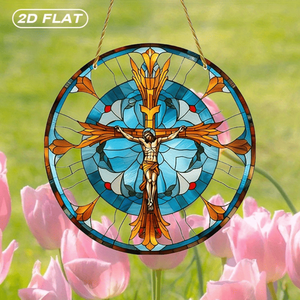 CIFbuy Décoration Murale en Acrylique Tournesol Croix Effet Vitrail Jésus, Facile à Accrocher, Style TikTok, pour Service de Sélection Temu, Panneaux Vitraux - Product Image 6