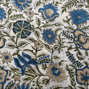 Tissu en coton imprimé à la main à motifs floraux bleus, fabriqué en Inde, design Mughal Buta, tissu en coton cambric doux pour robe - Product Image 2