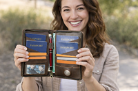 WRIZA Portefeuille de voyage vintage en cuir véritable avec blocage RFID, fermeture éclair, organiseur de voyage, porte-stylo, emplacements pour cartes, épaisseur 15 mm, 90 g