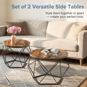 Modern <b>Nesting</b> <b>Coffee</b> <b>Table</b> <b>Set</b> of 2 Small Round Accent End <b>Tables</b> for Living Room or Bedroom Rust - Product Image 4