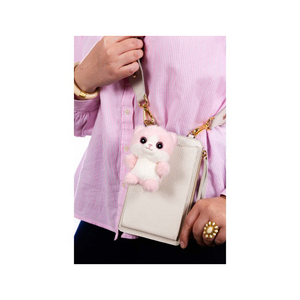 Porte-clés en fausse fourrure rose avec pompons, breloques lettres et pampilles, pendentif décoratif en peluche douce - Product Image 5
