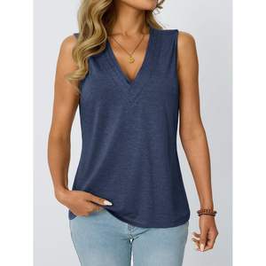 2025 femmes décontracté col en v débardeurs respirant sans manches été chemises Logo personnalisé gilet de gymnastique pour les vacances Flowy Design - Product Image 2