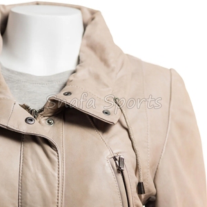 <b>Top</b> Trending Custom Turn down Collar Design Women's Leather Jackets With Satin Lining Full Sleeve for Autumn and Winter - Product Image 3