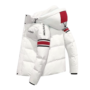 Veste matelassée à capuche pour homme avec logo personnalisé, blanche, imperméable, décontractée, pour l'hiver, avec doublure en polaire polyester, fermeture éclair - Product Image 5