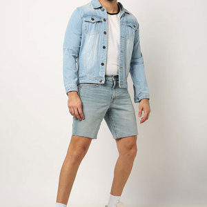 Shorts Bermuda en jean bleu clair pour homme, taille mi-haute, fermeture éclair, en coton tissé, décontracté, respirant, écologique, séchage rapide, anti-UV - Product Image 3