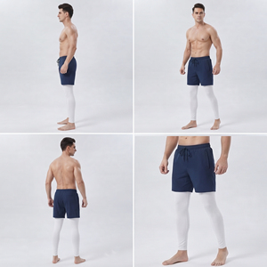 Wholesale Men's Sportswear 2 in 1 Pants Double Layer Yoga Drawstring Waist Shorts Side <b>Pockets</b> Men <b>Workout</b> Wear Inner <b>Leggings</b> - Product Image 5