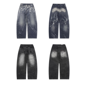 Shorts en jean Y2K personnalisés pour hommes, style baggy, délavés, coupe large, effet vieilli, ourlet brut, streetwear, en coton - Product Image 3