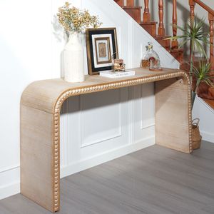 Consolle in Legno Naturale da 150 cm con Perle Curve Stile Cascata, Elegante Tavolo da Ingresso per Casa o Ufficio - Product Image 3