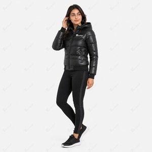Chaqueta Acolchada con Capucha para Mujer Tiierwear, Cierre de Cremallera, Manga Larga, Cálida para Invierno, Negra, Relleno de Poliéster, Color Sólido - Product Image 2