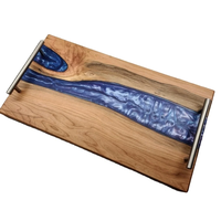 Plateau en bois Oak Muse, plateau rectangulaire en verre avec incrustation en shagreen rose, design moderne, durable pour une utilisation à la table