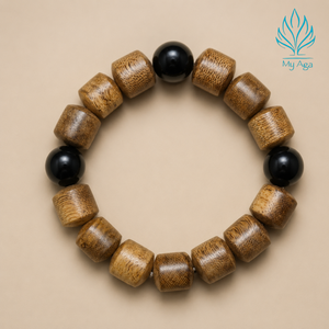 Bracelet en bois d'agar naturel, best-seller, longueur 20 cm, AL-SB-0015-12, avec 3 perles de corail au dos et 14 perles de bois d'agar en forme de baril - Product Image 5