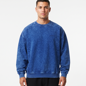 Sudadera Personalizada para Hombre, Azul, Lavado Ácido, Hombros Caídos, 100% Algodón, Felpa Francesa, Transpirable, Cuello Redondo, Ecológica, Casual, Primavera - Product Image 4