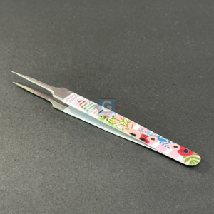 Pince à cils en acier inoxydable à pointe lisse, outil de beauté de précision avec motif floral imprimé - Product Image 2