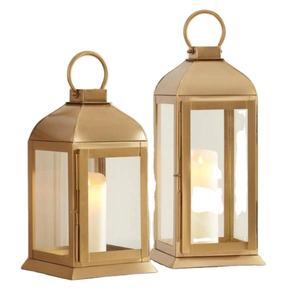 Juego de 2 Faroles de Vela de Acero Inoxidable y Vidrio con Acabado Dorado para Decoración del Hogar y Jardín, Farol Colgante Hecho a Mano - Product Image 1