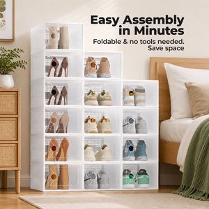 Clear Plastic Stackable Shoe Storage <b>Box</b> 10 or 15 Pack Foldable Organizer for Sneakers and <b>Hats</b> - Product Image 1
