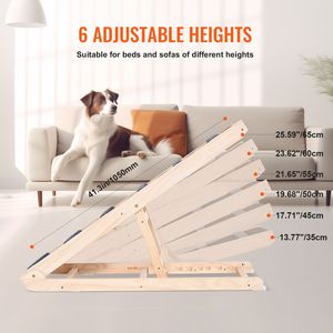 Rampe pliante en bois réglable de 41,3 pouces pour chiens et chats de petite et grande taille, rampe pour animaux de compagnie adaptée aux lits, offrant un grand confort et un style élégant - Product Image 2