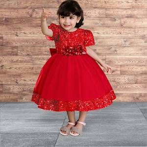 Robes de fille rouges personnalisées pour mariage, broderie de paillettes avec nœud, robes de luxe pour enfants, fête d'anniversaire, événements formels, banquet - Product Image 6