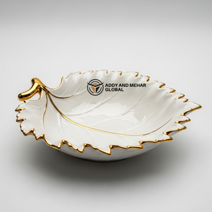 ชามเซรามิคลายใบไม้พรีเมียม ขอบทอง ตกแต่งสไตล์โมเดิร์น เหมาะสำหรับเป็นจานเสิร์ฟกลางโต๊ะอาหาร สำหรับใช้ในบ้าน - Product Image 1