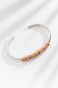 Bracelet à breloques vintage en améthyste et péridot, élégance antique, en argent sterling 925, bijoux de luxe personnalisés - Product Image 3