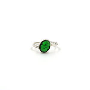 Handmade <b>Emerald</b> Statement <b>Ring</b> – <b>Emerald</b> Oval Gemstone <b>Ring</b> Checker Cut, <b>Silver</b> Plated Matte Finish, Minimalist Boho <b>Rings</b> - Product Image 2