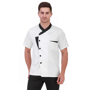 Chaqueta de Chef Blanca de Manga Corta para Hombre, Cuello Negro, Alta Visibilidad, Transpirable, de Algodón, Overol de Trabajo - Product Image 3