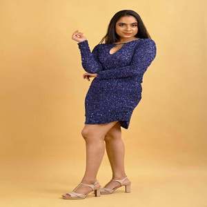 Womens <b>Sequin</b> Bodycon | Mini Dress Long Sleeve | Keyhole Neck Back Cut Out | Party Cocktail | Clubwear Sparkly | Night Outfit - Product Image 2