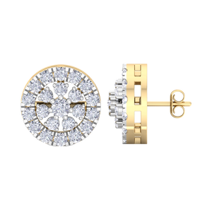 Boucles d'oreilles clous rondes personnalisées avec halo de diamants, boucles d'oreilles grappe bicolores en or, bijoux en diamants véritables, vente en gros d'usine, cadeau - Product Image 1