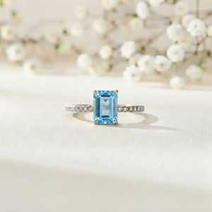 Anillo de Eternidad de Plata de Ley 925 con Diseño Romántico Clásico, Anillo con Piedra de Topacio Azul Cielo Natural, Anillo para Uso Diario - Product Image 2