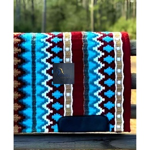 <b>Blue</b> Red Western Saddle Pad Navajo Geometric Woven Wool Blend Horse <b>Blanket</b> Contoured Comfort Ranch Trail Riding Pad - Product Image 3