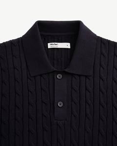 Camisa de algodón de punto trenzado bordada de manga corta de alta calidad para hombre, ajuste ceñido, con logotipo privado personalizado, ideal para otoño. - Product Image 3