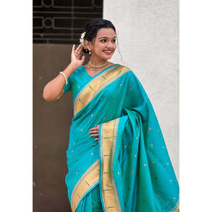 Sari en soie Paithani tissé Zari bleu aqua Elite Weaves, 650g, vêtements indiens et pakistanais - Product Image 5