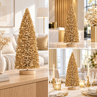 Arbre en cône doré scintillant à LED fonctionnant sur piles, base en fer, durable, écologique, directement de l'usine, pour la décoration de table de Noël et de la maison