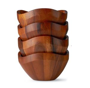 Bols de service faits à la main en bois d'acacia écologique, style vintage Japandi personnalisé, pour hôtel, restaurant, fête, vaisselle - Product Image 1