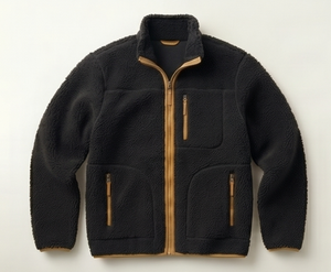 Veste en polaire noire pour homme, fermeture éclair, col montant, vêtement d'hiver décontracté, coupe régulière, doublure en sherpa, manteau épais et chaud - Product Image 1